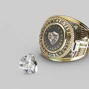 Texas A&M class ring shown with a custom Aggie Shield diamond.